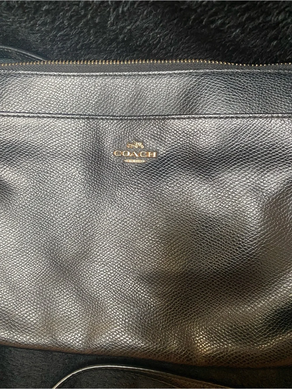 Coach Black Pebbled Leather Slim Crossbody with Gold Logo